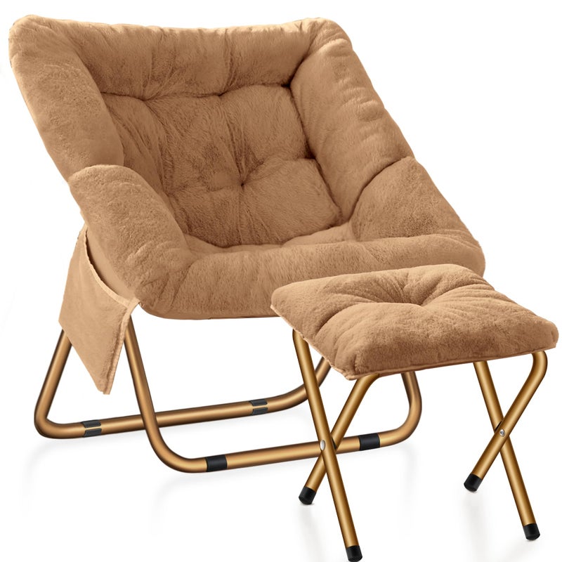 Kasunpul Comfy Saucer Chair, Foldable Living Room Chairs, Soft Faux Fur Lounge Chair for Bedroom, Reading Chairs for Adults, Teens, X-Large (Brown) - Image 1