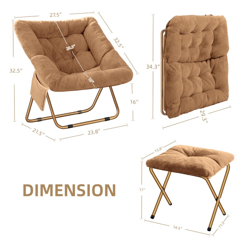 Kasunpul Comfy Saucer Chair, Foldable Living Room Chairs, Soft Faux Fur Lounge Chair for Bedroom, Reading Chairs for Adults, Teens, X-Large (Brown) - Image 3