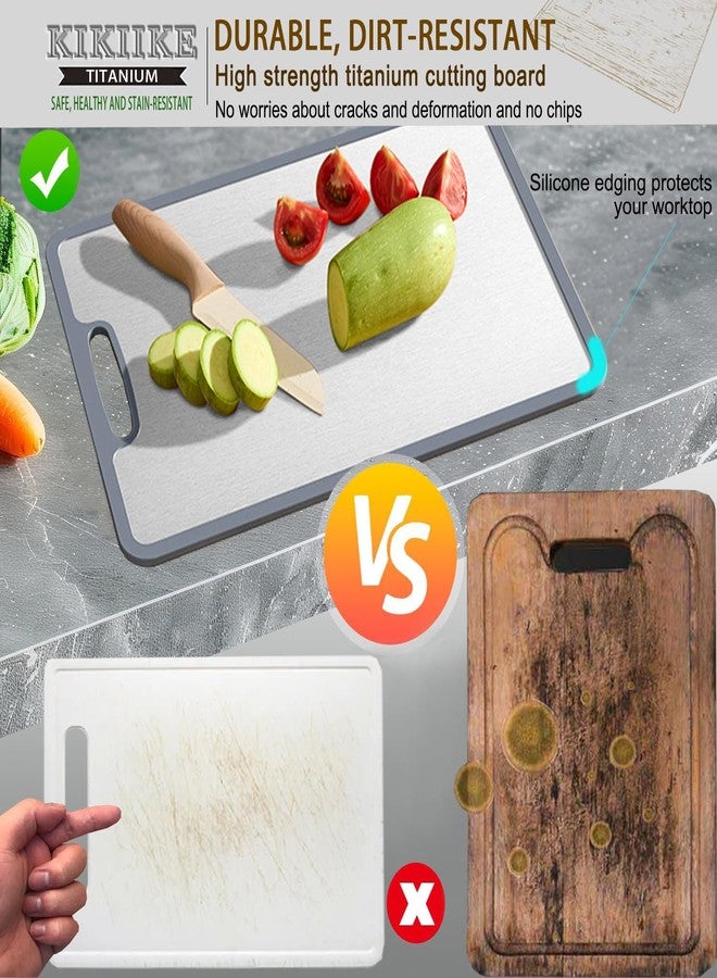 KIKIIKE Titanium Cutting Board Double-sided non-slip silicone edging Pure Titanium Cutting Boards for Kitchen - Double-Sided Food-Grade Chopping Board Non-Stick Durable and easy to clean (Small) - Image 2