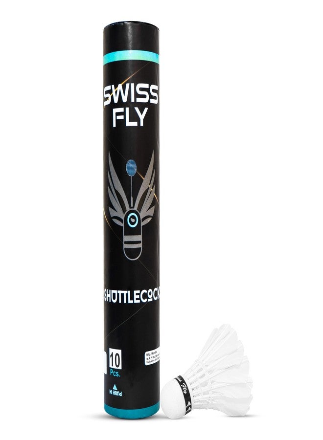 SWISS FLY كرة ريشة سويسرية احترافية مصنوعة من ريش الإوز والبط الطبيعي، متينة للتدريب والمباريات في الأماكن المغلقة والمفتوحة (عبوة من 10 كرات). - Image 1