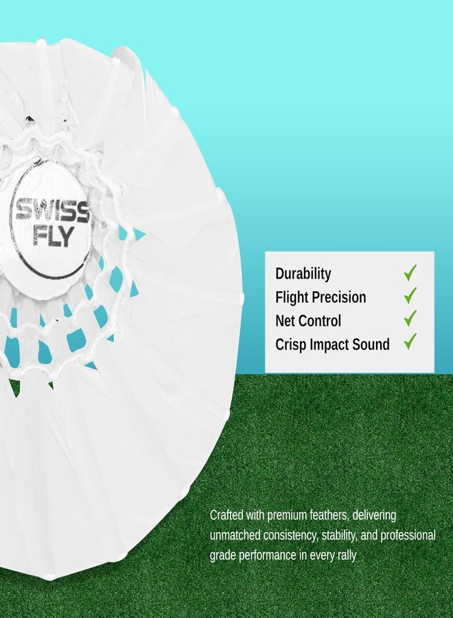 SWISS FLY كرة ريشة سويسرية احترافية مصنوعة من ريش الإوز والبط الطبيعي، متينة للتدريب والمباريات في الأماكن المغلقة والمفتوحة (عبوة من 10 كرات). - Image 4