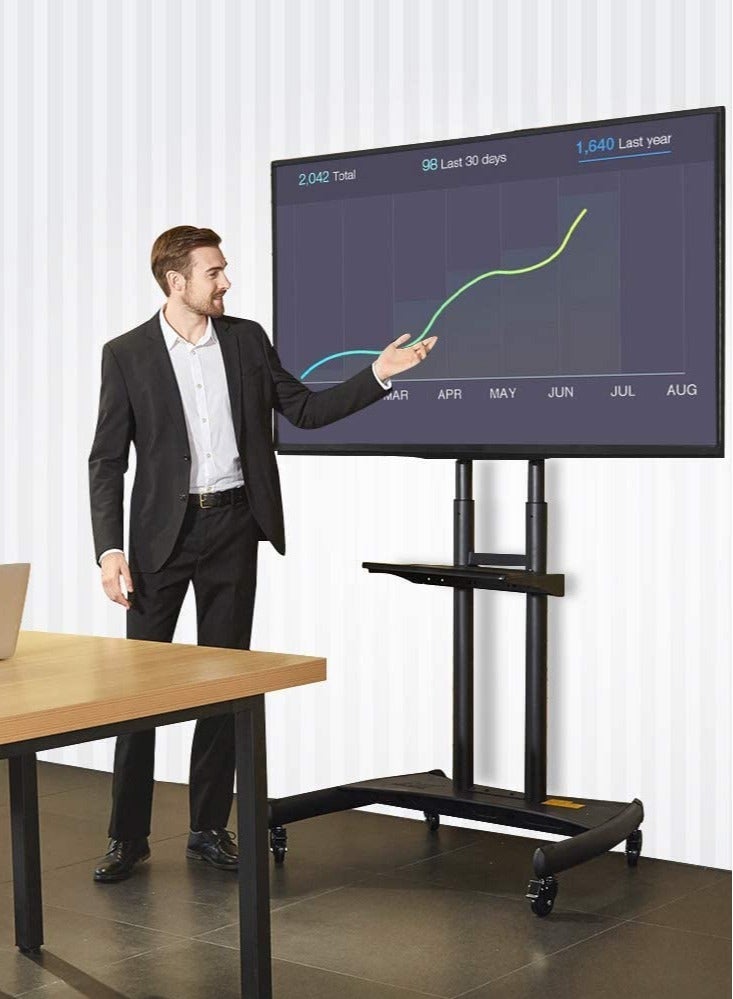 ELTRAZONE Mobile TV Cart TV Stand with Lockable Wheels for 32 to 70" Inch Plasma LCD LED Flat or Curved Screen TVs up to 100lbs - Height Adjustable (32-70 inch) - Image 4