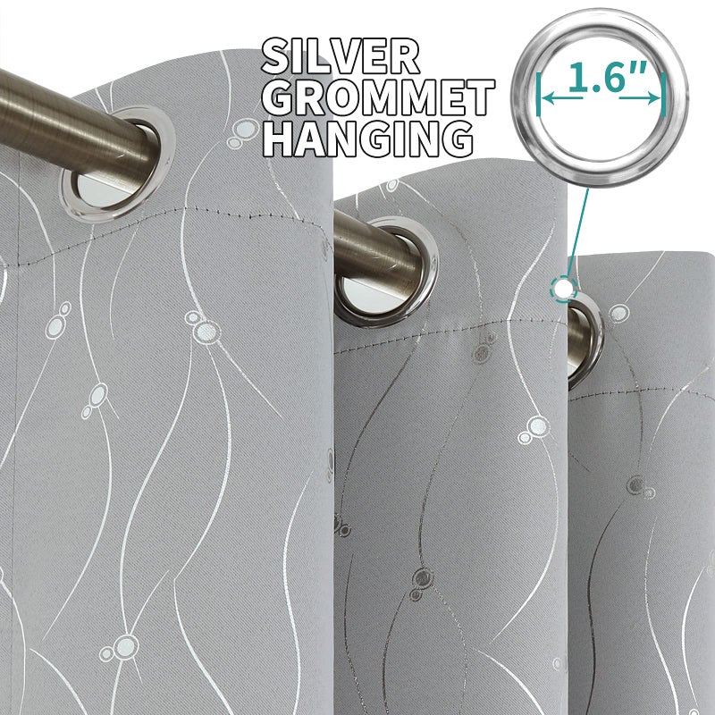 BGment Room Darkening Curtains 63 Inches Long  Grommet Thermal Insulated Blackout Curtains with Wave Line and Dots Printed for Bedroom  2 Panels  Each 52 x 63 Inch  Light Grey - Image 5