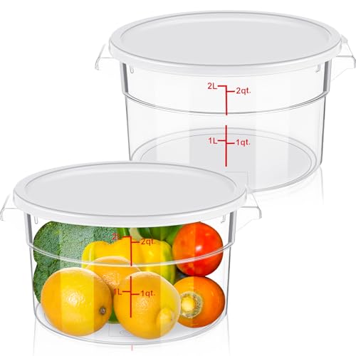Ziliny 2 Pcs 2 Qt Clear Round Food Storage Container with Lid Dough Proofing Bucket Clear Translucent Containers with Red Scale Commercial Grade for Pizza Bread Kitchen OrganizationWhite - Image 1