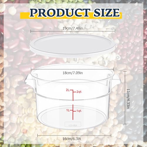 Ziliny 2 Pcs 2 Qt Clear Round Food Storage Container with Lid Dough Proofing Bucket Clear Translucent Containers with Red Scale Commercial Grade for Pizza Bread Kitchen OrganizationWhite - Image 3