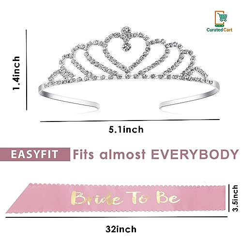 Curated Cart Pink Bride to Be Curved Satin Sash and Crystal Heart Shape Tiara Crown Combo - Elegant Bridal Accessory Set for Engagement Parties, Bridal Showers, and Weddings - Image 2
