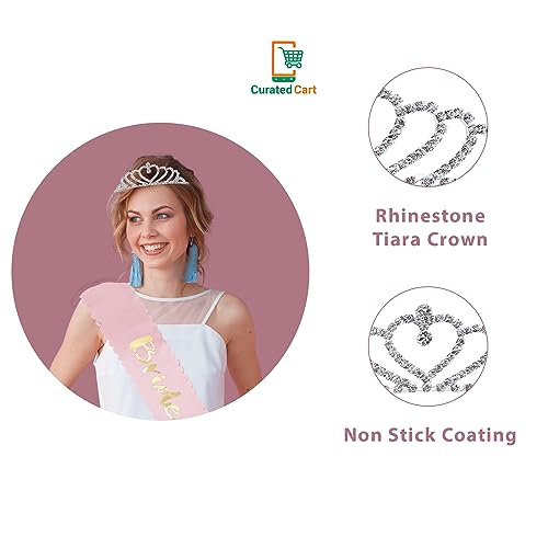 Curated Cart Pink Bride to Be Curved Satin Sash and Crystal Heart Shape Tiara Crown Combo - Elegant Bridal Accessory Set for Engagement Parties, Bridal Showers, and Weddings - Image 5
