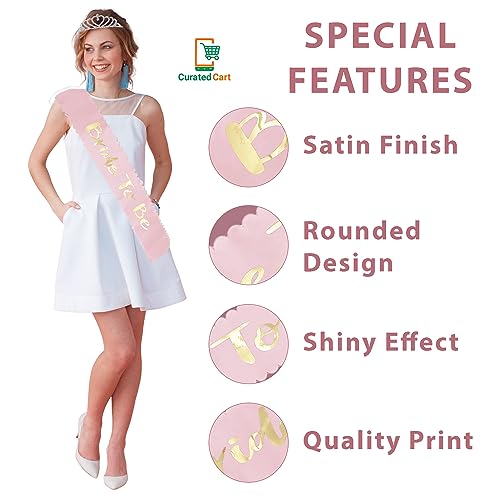 Curated Cart Pink Bride to Be Curved Satin Sash and Crystal Heart Shape Tiara Crown Combo - Elegant Bridal Accessory Set for Engagement Parties, Bridal Showers, and Weddings - Image 4