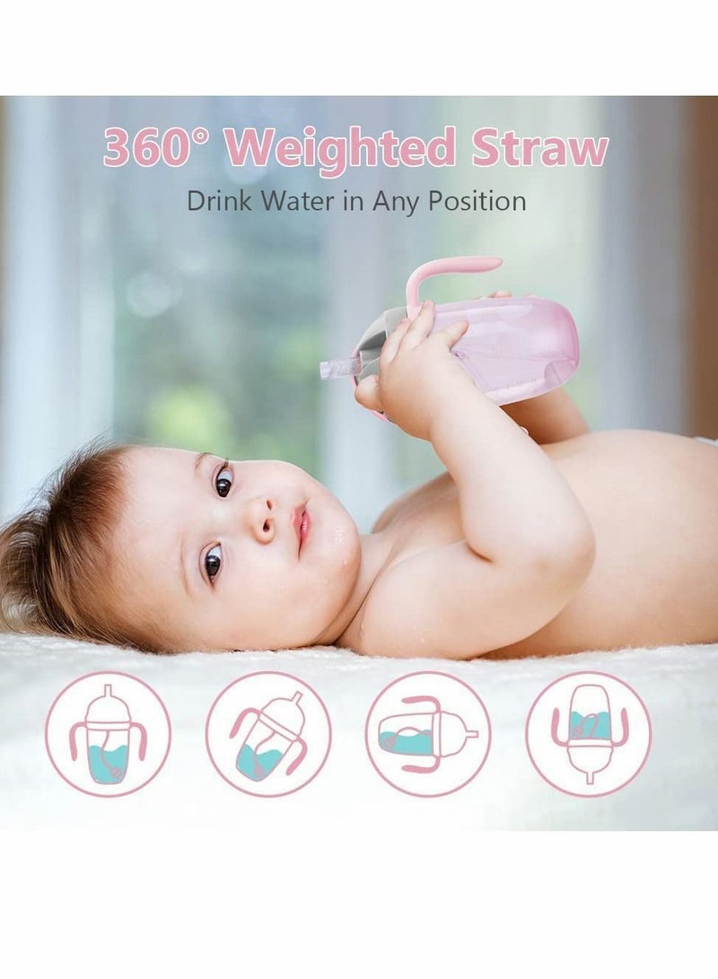 Sippy Cups for 6+ Months Baby, Baby Cup 300ml Weighted Straw Easy-Grip Handles, Water Bottle with Simple Flip-Top Lid, Trainer Independent Drinking, 360°Spill-Free Toddler (Pink) - Image 2