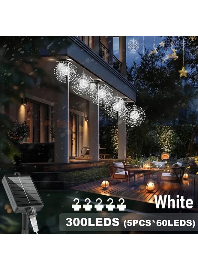 ضوء أبيض 300 لمبة 8 أوضاع أضوات الألعاب النارية الشمسية الخارجية لتزيين الحديقة والشرفة والأشجار - Image 1