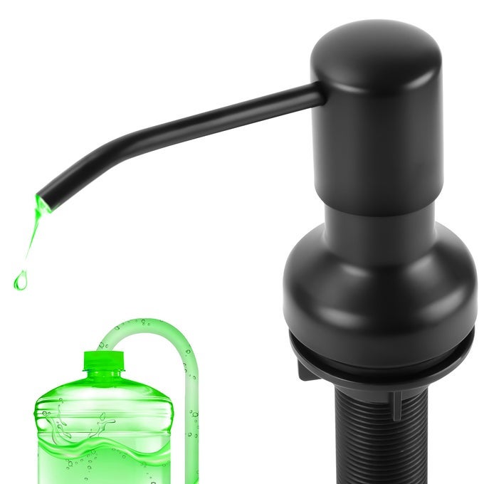 SOAP DISPENSER FOR KITCHEN SINK SINK SOAP DISPENSER WITH LONGER THREADED SHAFT SHANK 47 EXTENSION TUBE CONNECTS DIRECTLY TO DISH SOAP CONTAINER WIDER PUMP HEAD BASE BLACK