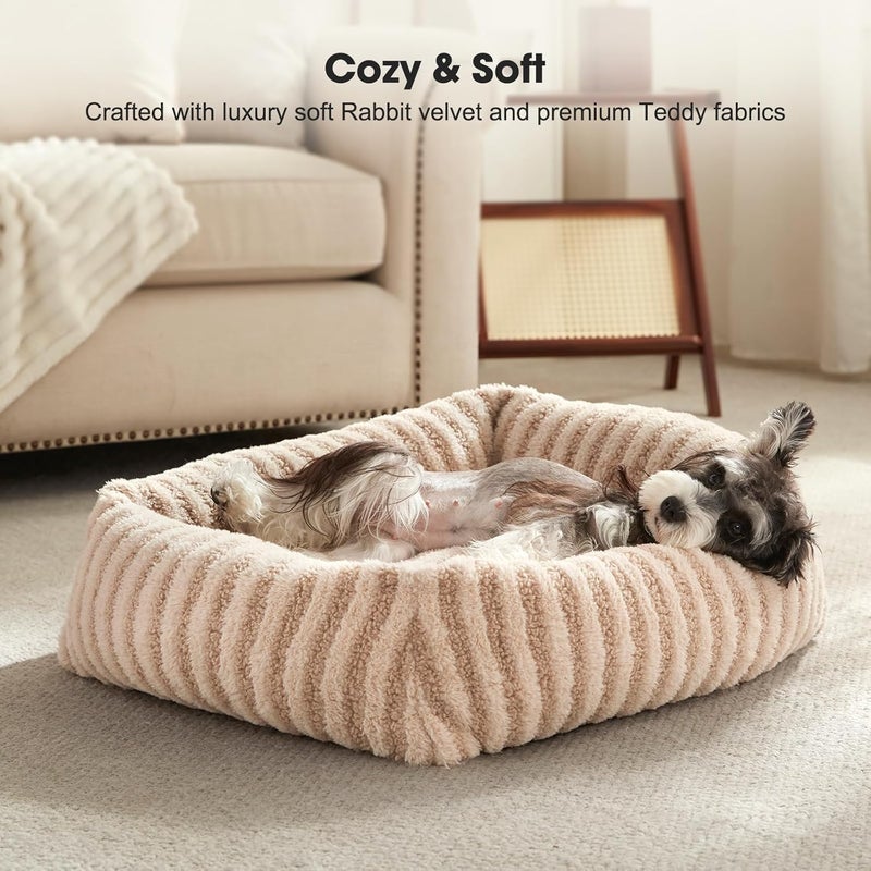 MIXJOY Dog Bed Small Sized Dog, Orthopedic Pet Beds with Removable Washable Cover, Rectangle Non-Slip Bottom Pet Mat for Kitten Puppy, Suitable for Pets Up to 12lbs, Beige - Image 3