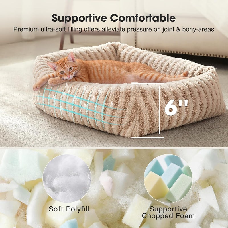 MIXJOY Dog Bed Small Sized Dog, Orthopedic Pet Beds with Removable Washable Cover, Rectangle Non-Slip Bottom Pet Mat for Kitten Puppy, Suitable for Pets Up to 12lbs, Beige - Image 2