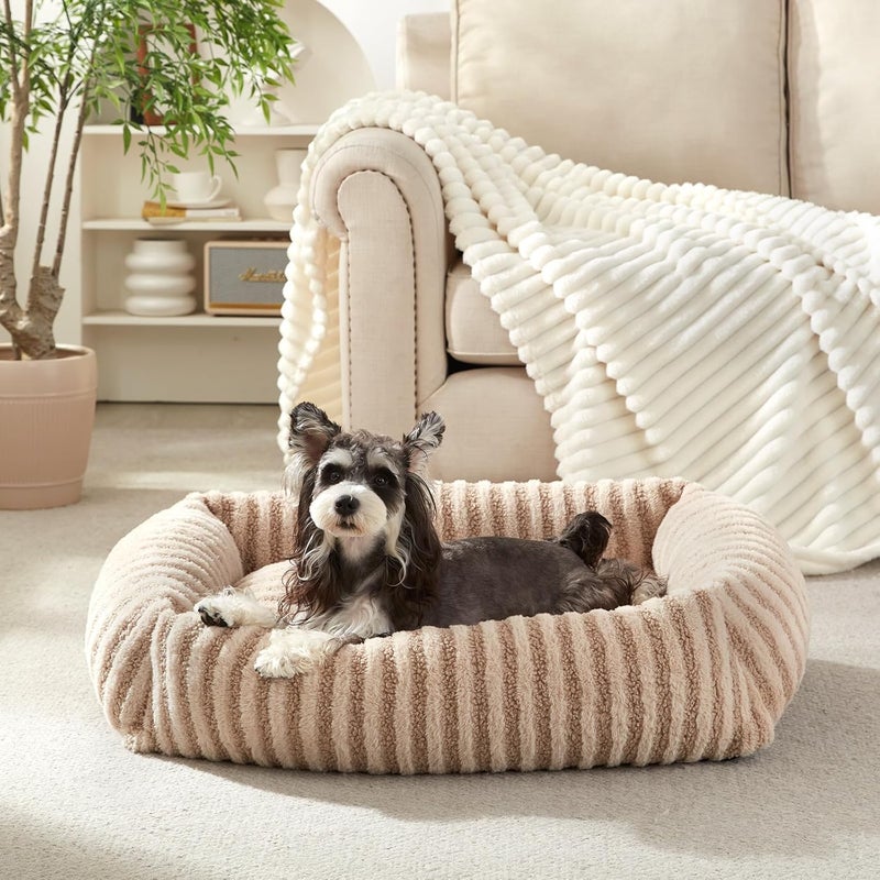 MIXJOY Dog Bed Small Sized Dog, Orthopedic Pet Beds with Removable Washable Cover, Rectangle Non-Slip Bottom Pet Mat for Kitten Puppy, Suitable for Pets Up to 12lbs, Beige - Image 1