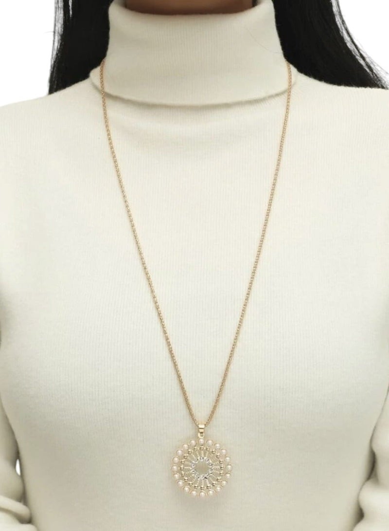YUCCA Necklace with Round Elements of Faux Pearl and Rhinestone Combination - Image 1