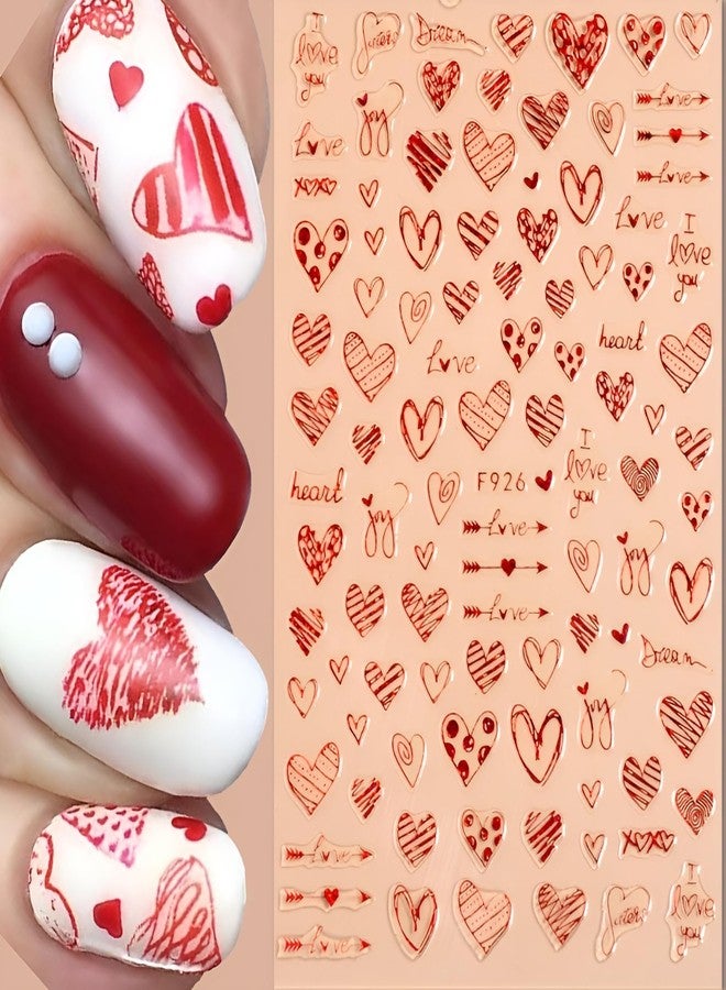 SPLOCUDU 8 Sheets Red Heart Nail Art Stickers Valentine's Day Nail Decals 3D Self-Adhesive Pegatinas Uñas Red Heart Love Nail Supplies Nail Art Design Decoration Accessories for Women - Image 4