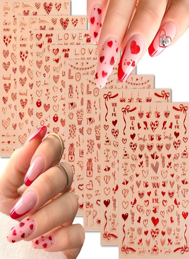 SPLOCUDU 8 Sheets Red Heart Nail Art Stickers Valentine's Day Nail Decals 3D Self-Adhesive Pegatinas Uñas Red Heart Love Nail Supplies Nail Art Design Decoration Accessories for Women - Image 1