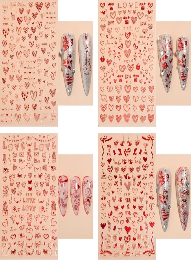 SPLOCUDU 8 Sheets Red Heart Nail Art Stickers Valentine's Day Nail Decals 3D Self-Adhesive Pegatinas Uñas Red Heart Love Nail Supplies Nail Art Design Decoration Accessories for Women - Image 5