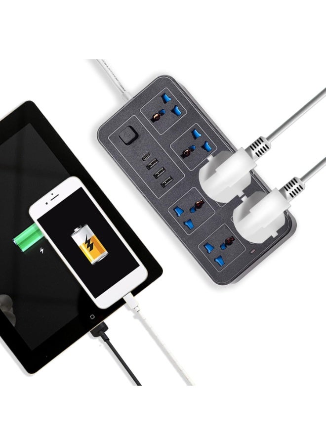 Bukela 2 meters Universal Extension Lead with Multiple Function UK Plug 3 Pin Socket Outlet with 6 Gang 3 USB Port 1 Type-C Port 2M Electric Socket Mains Strip for Home Kitchen and Office 2 meters - Image 4