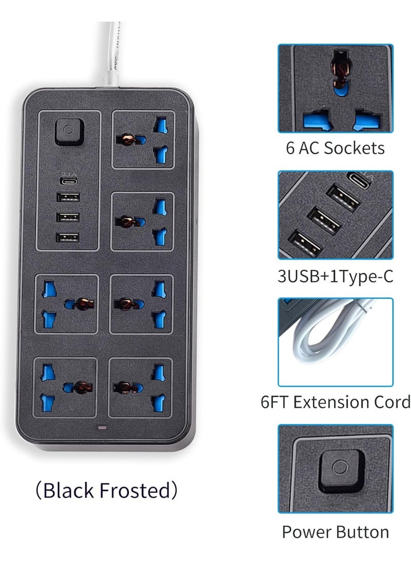Bukela 2 meters Universal Extension Lead with Multiple Function UK Plug 3 Pin Socket Outlet with 6 Gang 3 USB Port 1 Type-C Port 2M Electric Socket Mains Strip for Home Kitchen and Office 2 meters - Image 3