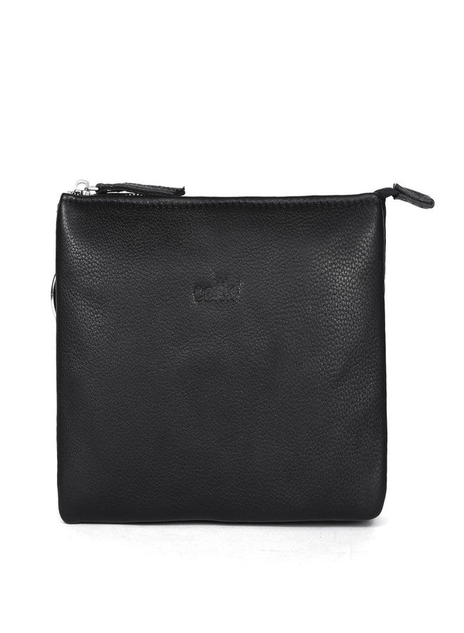 Celtic Premium Black Genuine Leather Sling Clutch with Dual Zip Compartments & Adjustable Strap - Image 1