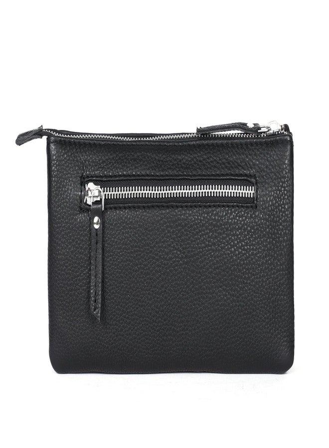 Celtic Premium Black Genuine Leather Sling Clutch with Dual Zip Compartments & Adjustable Strap - Image 5