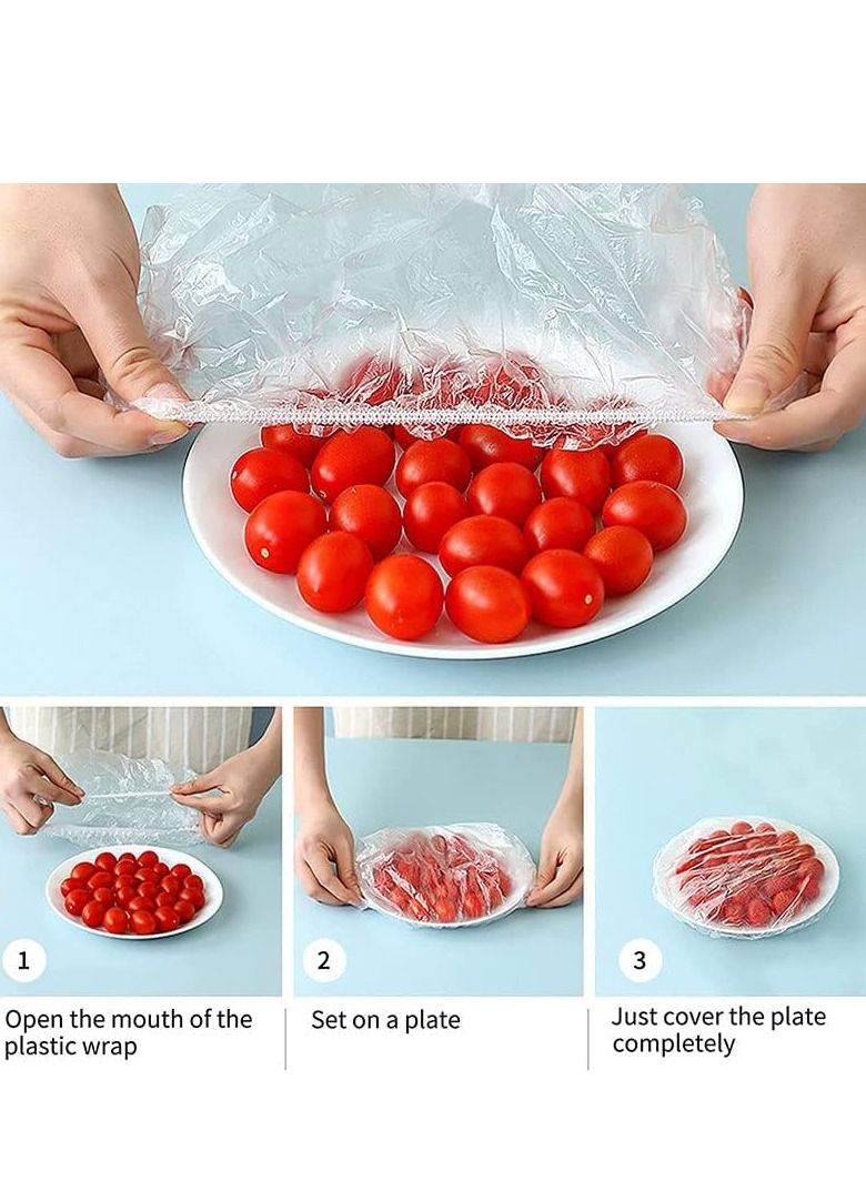 كول بيبي الحفاظ على حقيبة الغذاء غطاء 100pcs ، قابلة لإعادة الاستخدام وعاء غطاء حاوية تمتد غطاء ، تخزين مرنة لوحة من البلاستيك نزهة الأسرة في الهواء الطلق شفافة  - Image 2