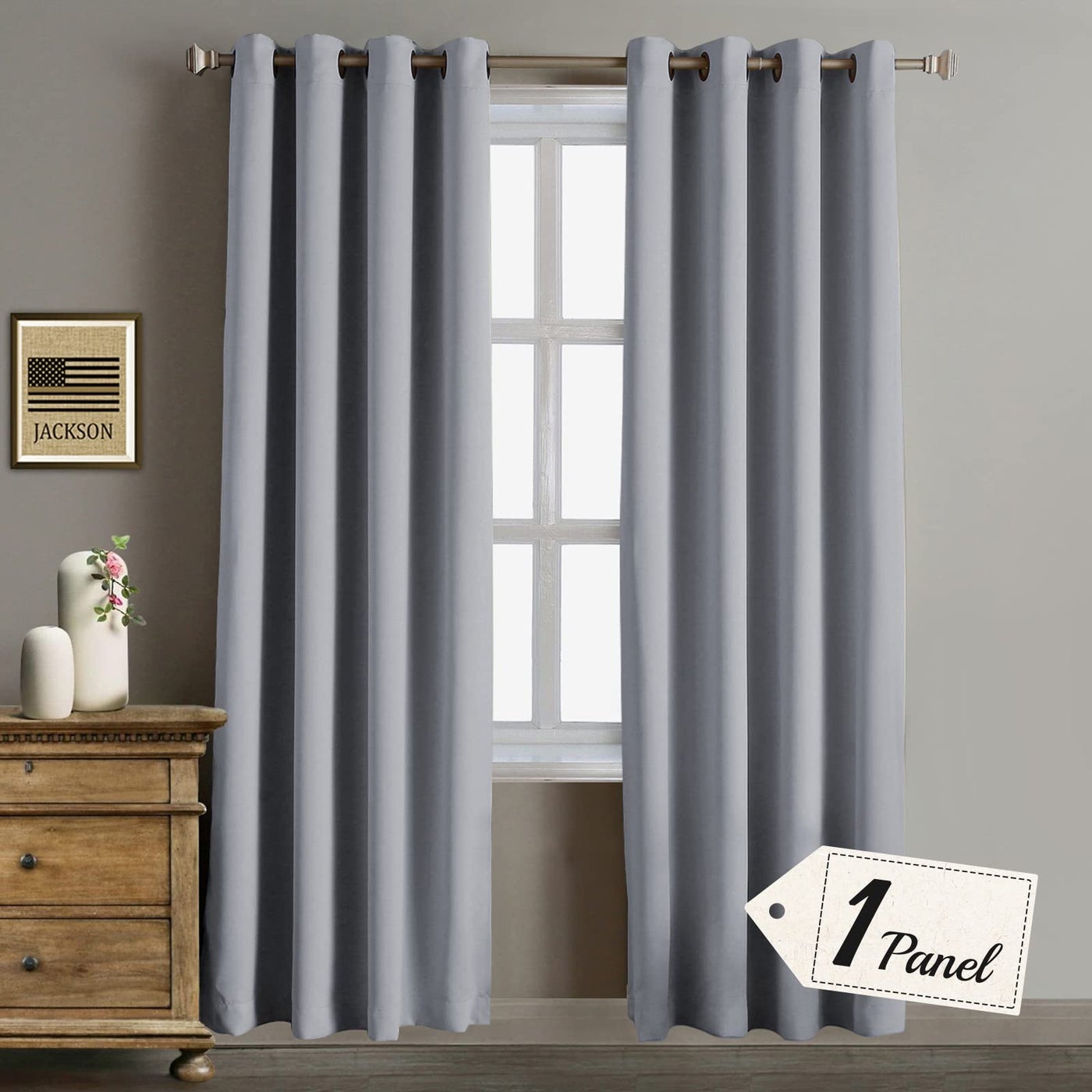 Rose Home Fashion Blackout Sliding Door Curtains, Room Darkening Thermal Insulated Curtains for Living Room Bedroom, Sliding Glass Door Drapes, 1 Panel, W52 x L96, Grey