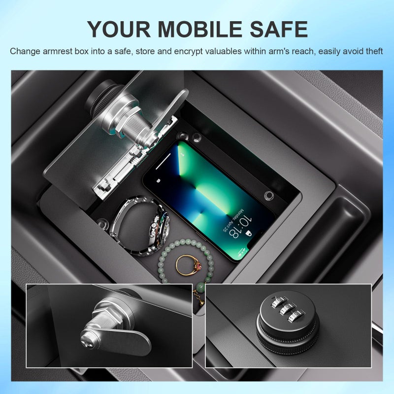 SZYANG Center Console Safe Organizer Compatible with 2023-2026 Honda Pilot Lock Box Console Safe Vault Center Console Manager Replacement for 2023-2026 Honda Pilot Accessories - Image 4
