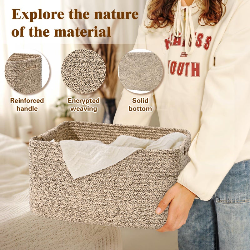 Degeyoyo 2 Pack Large Storage Basket for Organizing, 17.5"x13.5"x7.5" Woven Basket for Shelves, Closet Cube Storage Bins with Wrapped Handle, Cotton Rope Baskets for Kitchen, Clothes, Toys (Natural) - Image 4