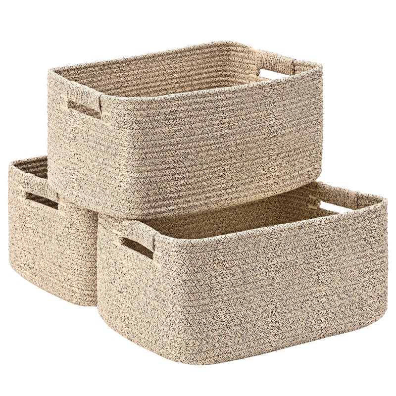 Degeyoyo 2 Pack Large Storage Basket for Organizing, 17.5"x13.5"x7.5" Woven Basket for Shelves, Closet Cube Storage Bins with Wrapped Handle, Cotton Rope Baskets for Kitchen, Clothes, Toys (Natural) - Image 1