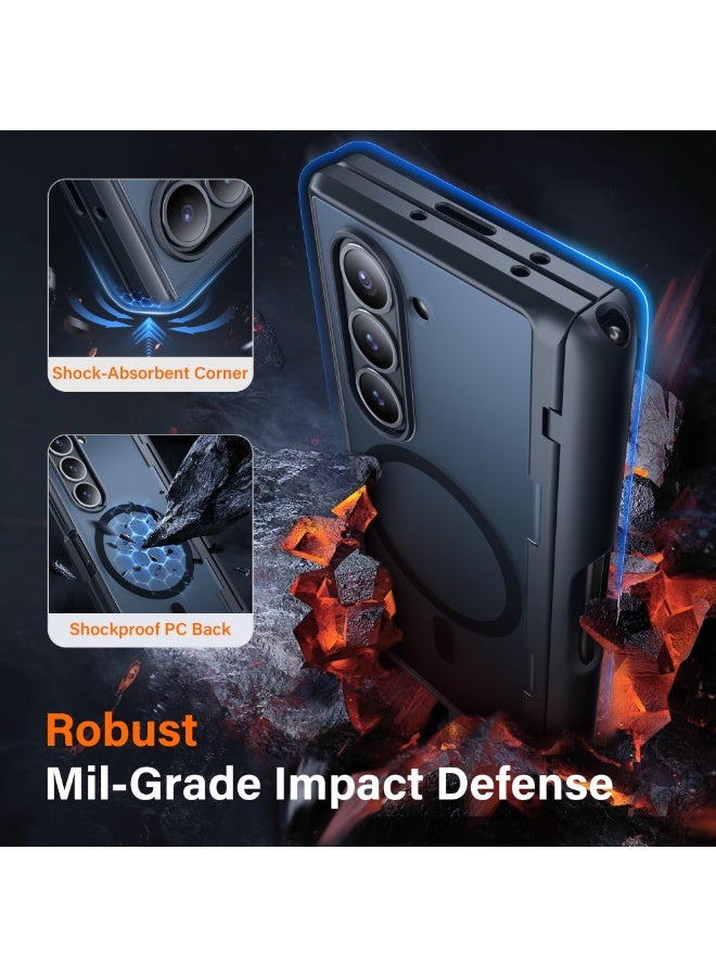Upgraded for Samsung Galaxy Z Fold 6 Case [Compatible with Magsafe], [Built-in Kickstand & Screen Protector & Hinge Protection] Shockproof Phone Case for Z Fold6 with S Pen Slot, Privacy Black