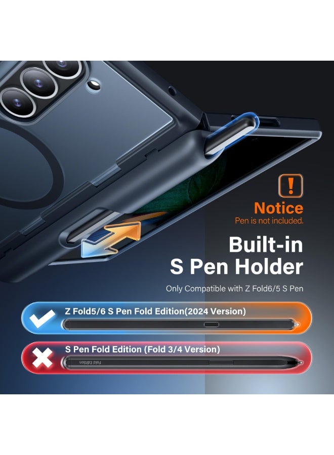 Upgraded for Samsung Galaxy Z Fold 6 Case [Compatible with Magsafe], [Built-in Kickstand & Screen Protector & Hinge Protection] Shockproof Phone Case for Z Fold6 with S Pen Slot, Privacy Black
