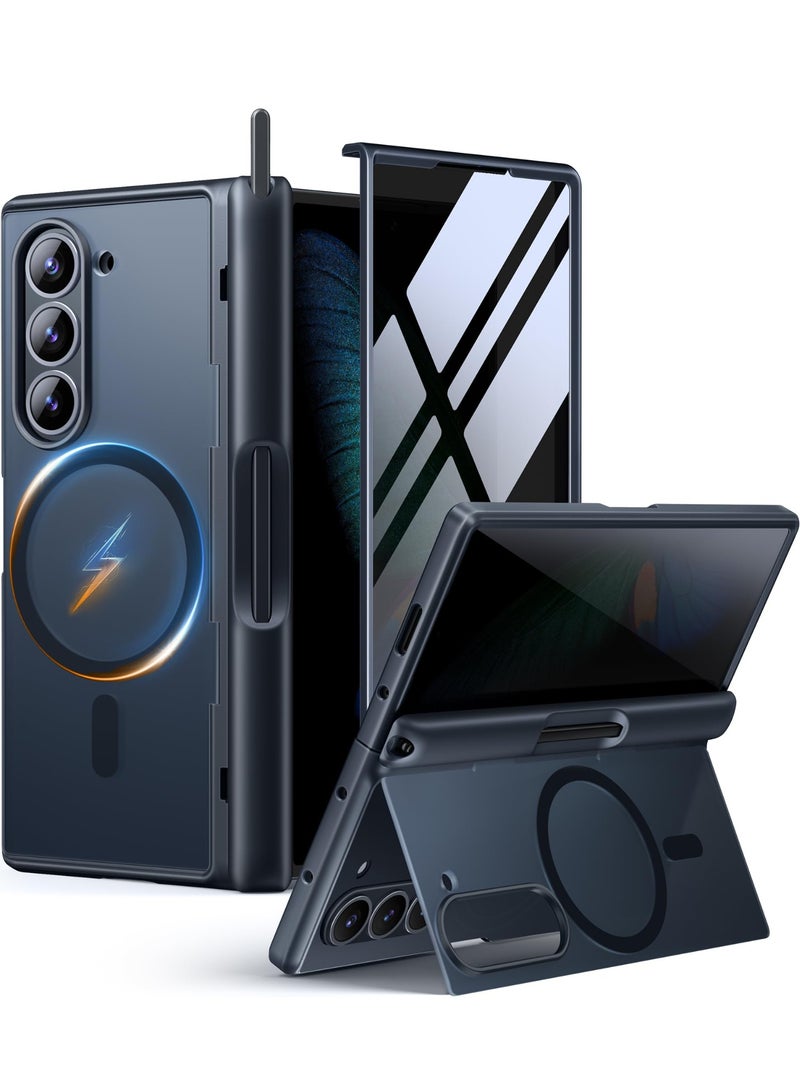 Upgraded for Samsung Galaxy Z Fold 6 Case [Compatible with Magsafe], [Built-in Kickstand & Screen Protector & Hinge Protection] Shockproof Phone Case for Z Fold6 with S Pen Slot, Privacy Black