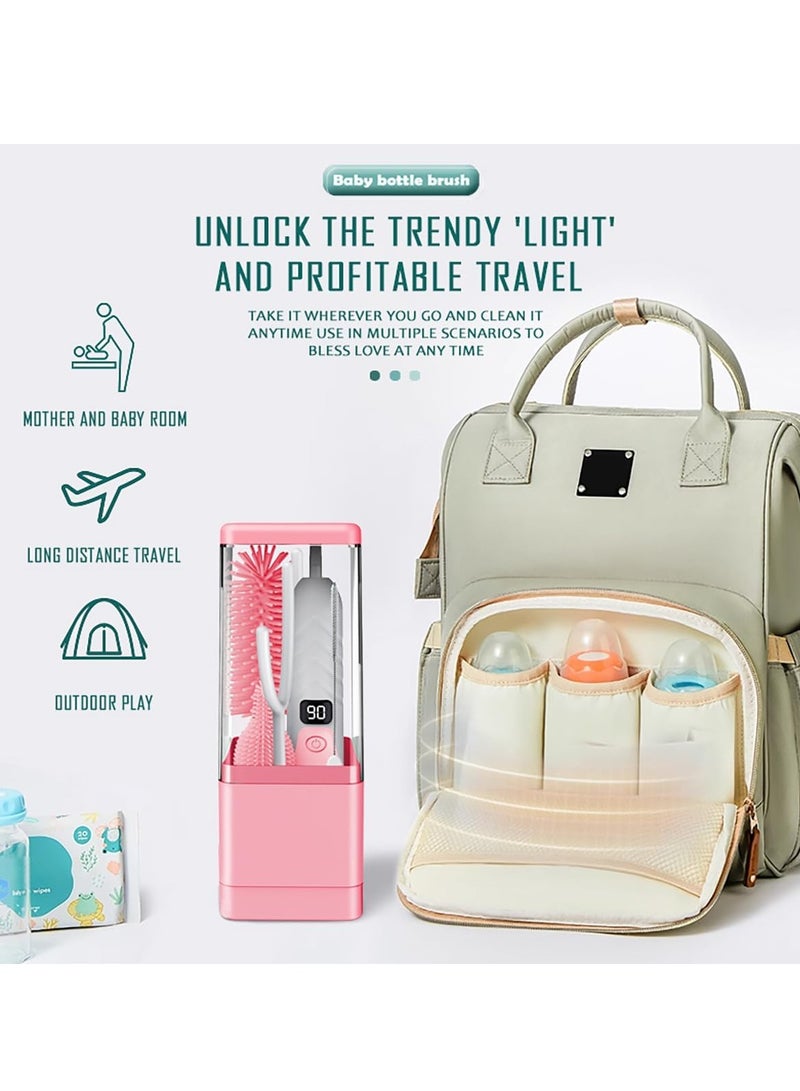 شو وو مجموعة فرشاة زجاجات الأطفال الكهربائية للسفر 5 في 1، منظف زجاجات قابل لإعادة الشحن، رف تجفيف زجاجات محمول، فرشاة حلمة، فرشاة قش، تخزين فرشاة مع تعقيم بالأشعة فوق البنفسجية - Image 2