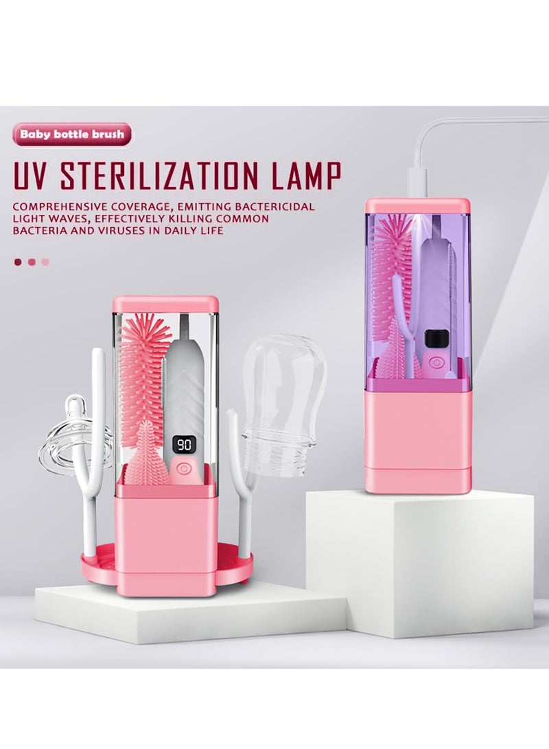 شو وو مجموعة فرشاة زجاجات الأطفال الكهربائية للسفر 5 في 1، منظف زجاجات قابل لإعادة الشحن، رف تجفيف زجاجات محمول، فرشاة حلمة، فرشاة قش، تخزين فرشاة مع تعقيم بالأشعة فوق البنفسجية - Image 3