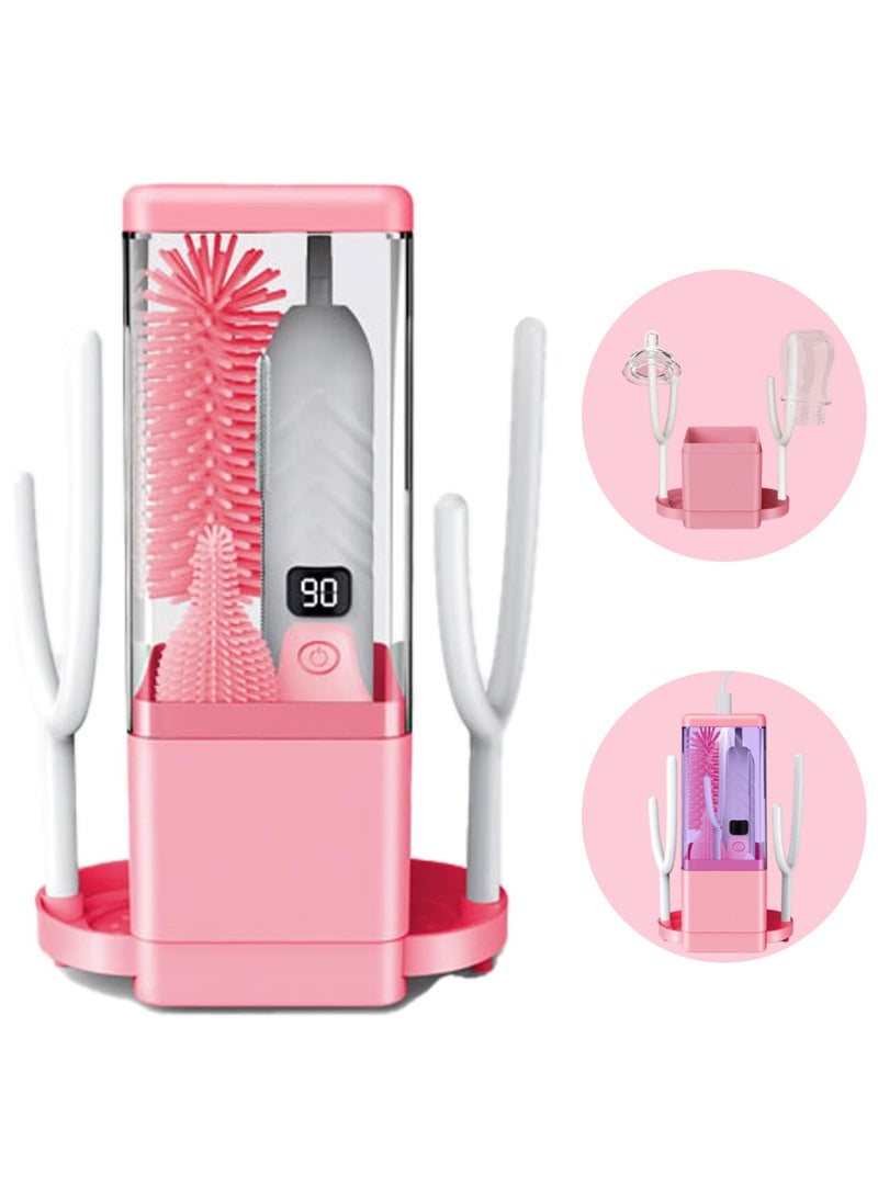 شو وو مجموعة فرشاة زجاجات الأطفال الكهربائية للسفر 5 في 1، منظف زجاجات قابل لإعادة الشحن، رف تجفيف زجاجات محمول، فرشاة حلمة، فرشاة قش، تخزين فرشاة مع تعقيم بالأشعة فوق البنفسجية - Image 1