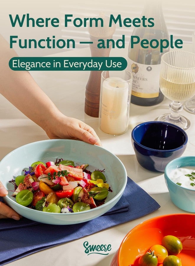 سويز أطباق تقديم المعكرونة من سويز، سعة 30 أونصة، طقم من 6 أطباق بورسلين مقاس 8.4 بوصة لتقديم العشاء والسلطة - آمنة للاستخدام في الميكروويف وغسالة الصحون، ألوان متنوعة - Image 5