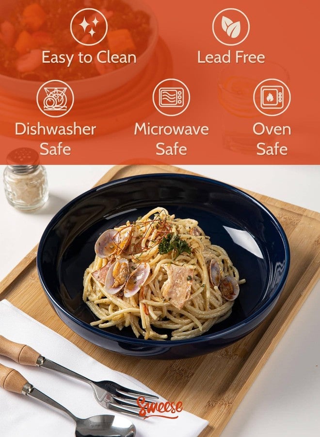 سويز أطباق تقديم المعكرونة من سويز، سعة 30 أونصة، طقم من 6 أطباق بورسلين مقاس 8.4 بوصة لتقديم العشاء والسلطة - آمنة للاستخدام في الميكروويف وغسالة الصحون، ألوان متنوعة - Image 3