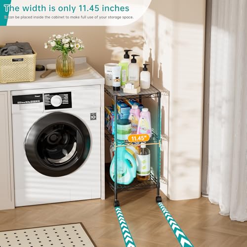 SINGAYE Shelf Closet Wire Shelving：Adjustable Metal Unit for Laundry Room Organization Bathroom Kitchen Home Storage with Wheels Small Pantry Rack Shelves - Image 5