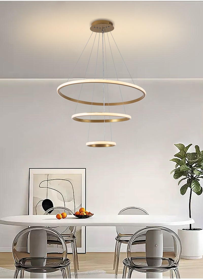 Generic - Modern LED Chandelier for High Ceiling Dimmable Adjustable 3-Ring Pendant Light with Remote Flush Mount Ceiling Light for Dining Room Living Room Foyer Entryway Island Bedroom (Gold) - Image 1
