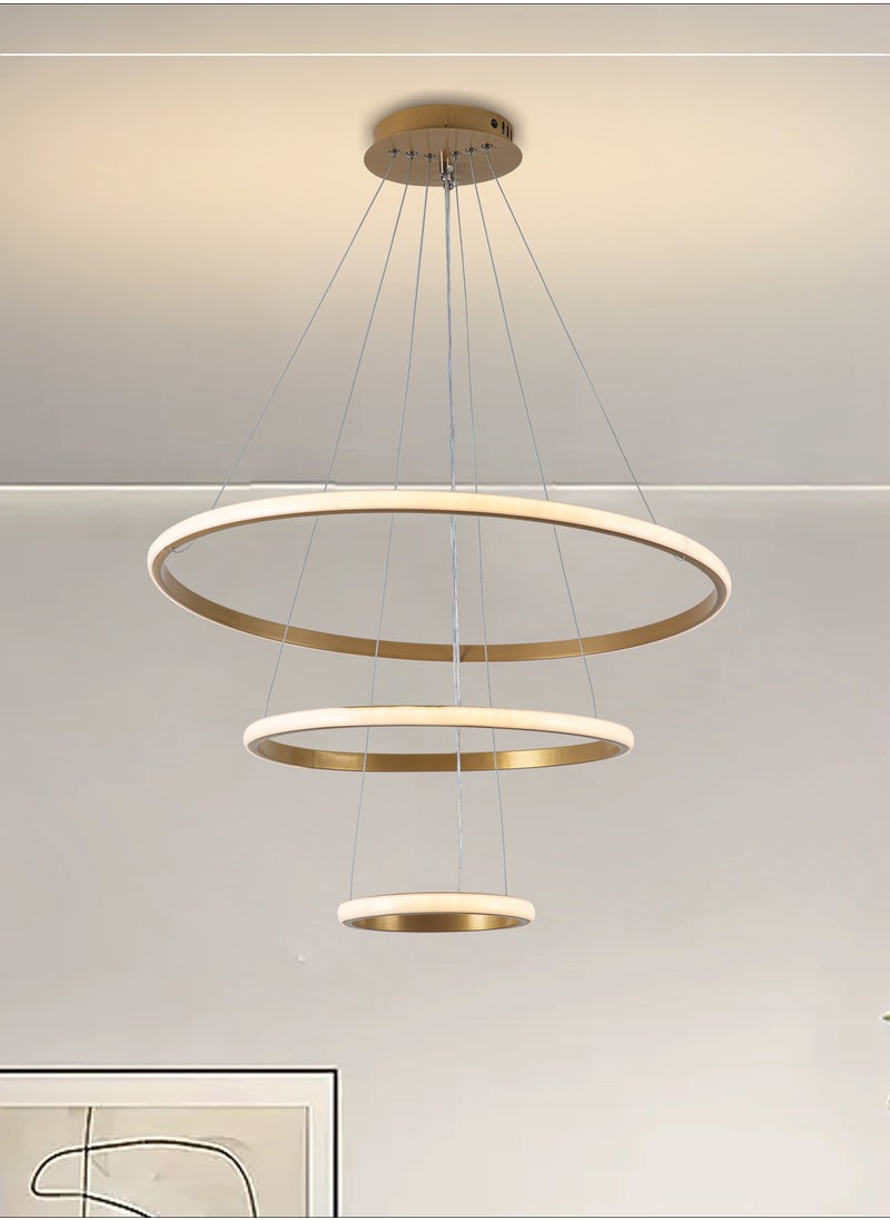 Generic - Modern LED Chandelier for High Ceiling Dimmable Adjustable 3-Ring Pendant Light with Remote Flush Mount Ceiling Light for Dining Room Living Room Foyer Entryway Island Bedroom (Gold) - Image 1
