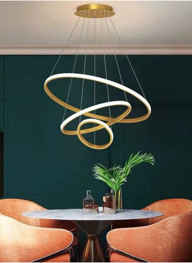 Generic - Modern LED Chandelier for High Ceiling Dimmable Adjustable 3-Ring Pendant Light with Remote Flush Mount Ceiling Light for Dining Room Living Room Foyer Entryway Island Bedroom (Gold) - Image 1