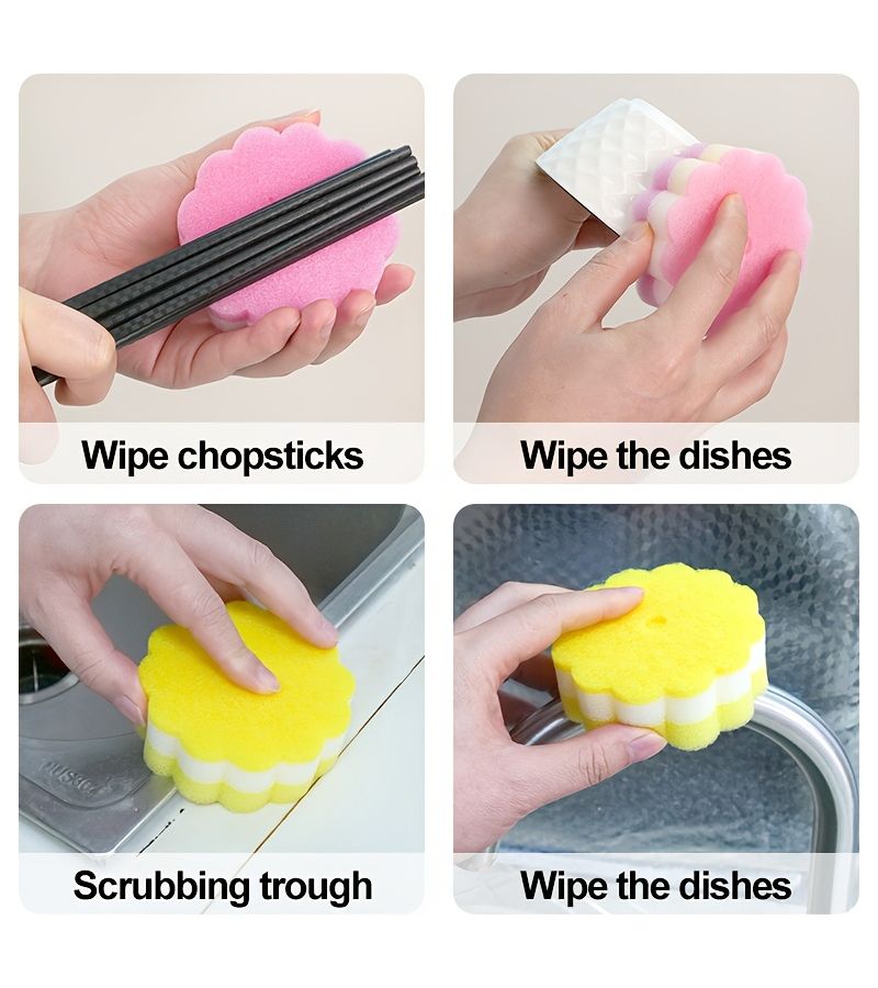 Sunflower Color Three Layer Sponge Wipe Kitchen Scouring Pad Durable Set - Image 3