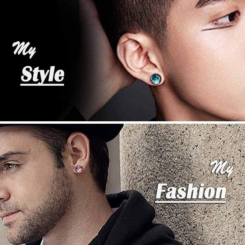 FLYUN Fake Gauges, 6 Pairs Men's Earrings, Faux Plugs Black Stud Surgical Steel Screw Flat Back Punk Earrings Hypoallergenic 18G/1MM - Image 3