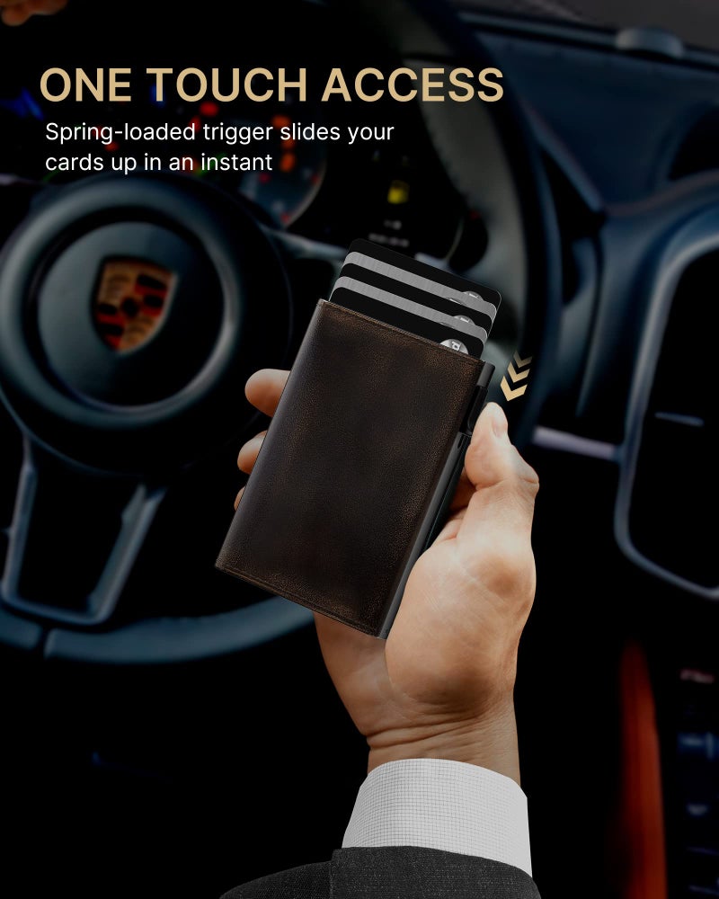 typecase محفظة رجال تايب كيس: علبة ألومنيوم قابلة للفتح، جلد كامل الحبة، حماية من RFID، ذكية، نحيفة، بسيطة، جيب أمامي - سعة 9-14 بطاقة | نافذة هوية | فتحة نقود (أسود مصقول) - Image 5