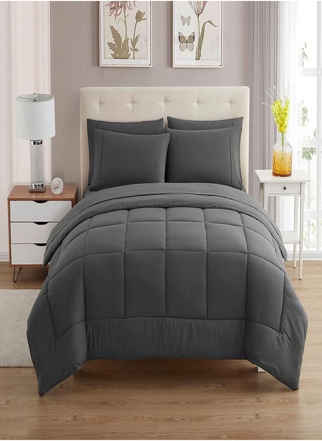 Sweet Home Collection Sweet Home Collection 5 Piece Comforter Set Bag Solid Color All Season Soft Down Alternative Blanket & Luxurious Microfiber Bed Sheets, Gray, Twin  - Image 1