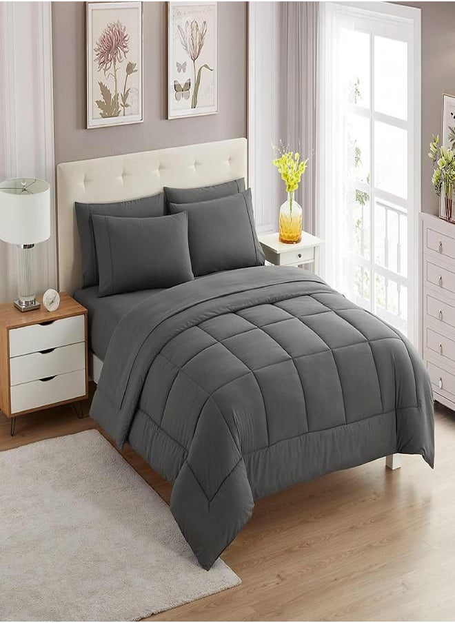 Sweet Home Collection Sweet Home Collection 5 Piece Comforter Set Bag Solid Color All Season Soft Down Alternative Blanket & Luxurious Microfiber Bed Sheets, Gray, Twin  - Image 2
