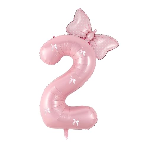 PLAP Birthday Number Balloon Bow Happy Birthday Number Balloon DecorationPink number 2 - Image 1