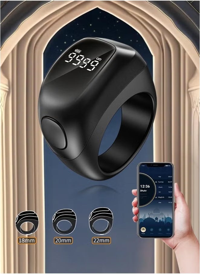 New 2025 Tasbih Zikr Smart Ring Muslims APP Support Digital Counter Prayer Include 3 Compatible Sizes(18mm/ 20mm/ 22mm) - Black - Image 1